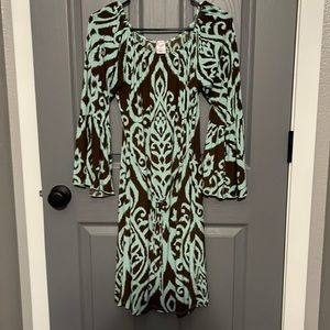 Teal and chocolate midi dress